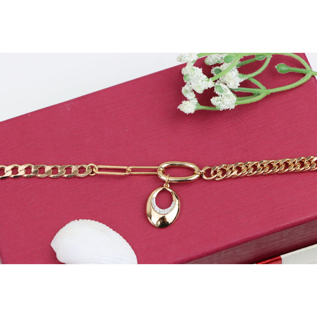 Chunky Rose Gold Chain Bracelet with Dangle Charm Accent, XPBL0722 (2073-1)