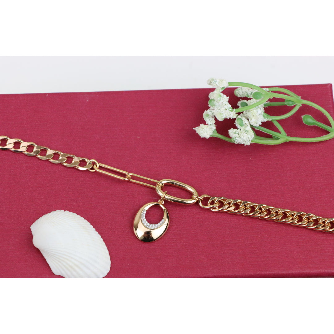 Chunky Rose Gold Chain Bracelet with Dangle Charm Accent, XPBL0722 (2073-1)