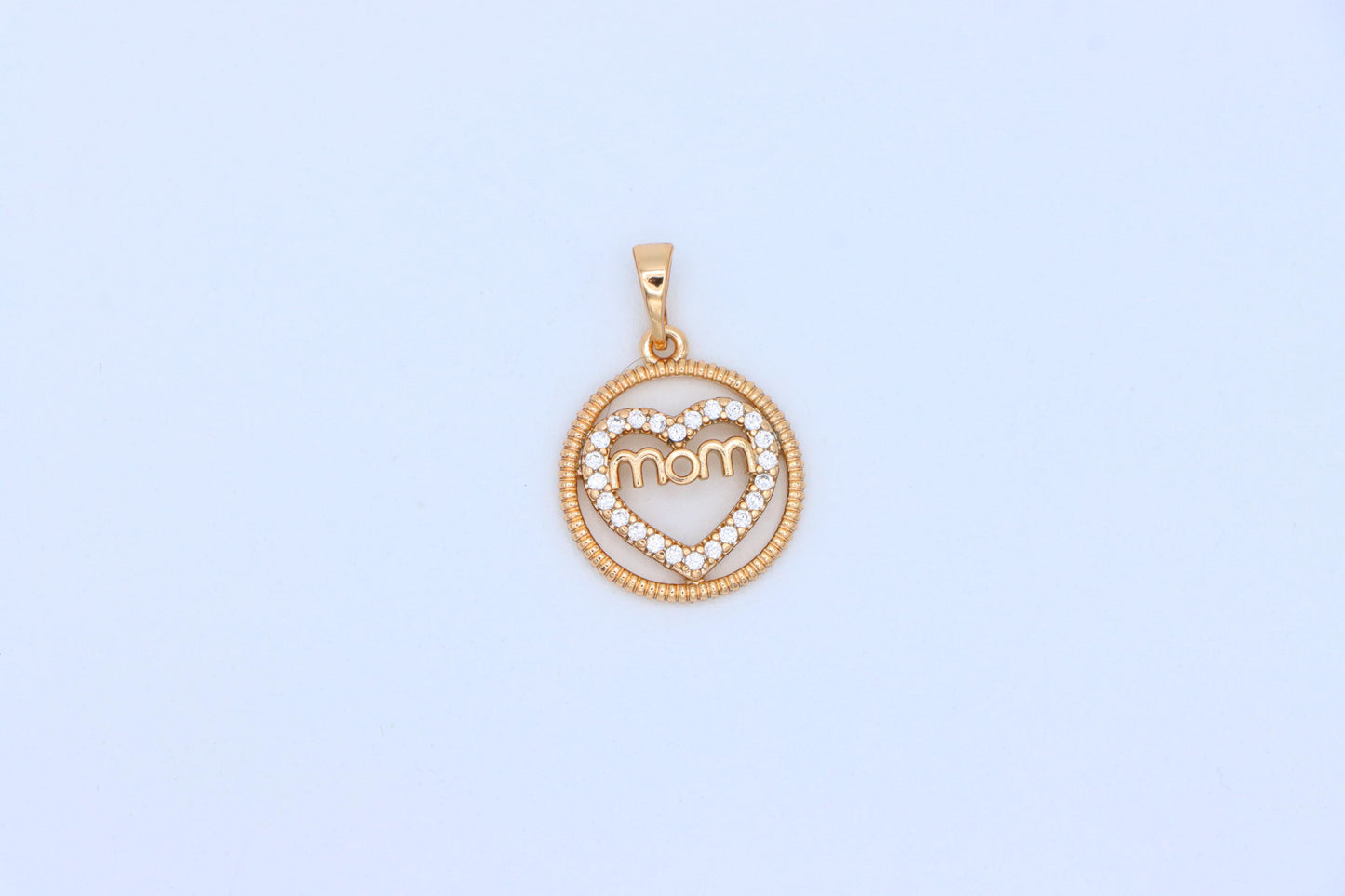 Rose Gold Mom Heart Pendant with CZ Accents in Circular Frame, XPPT1402 (2135-1)