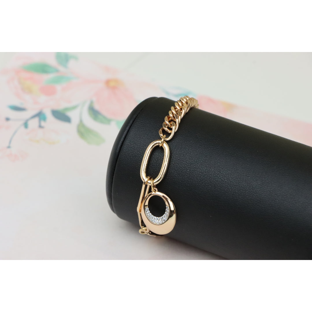 Chunky Rose Gold Chain Bracelet with Dangle Charm Accent, XPBL0722 (2073-1)