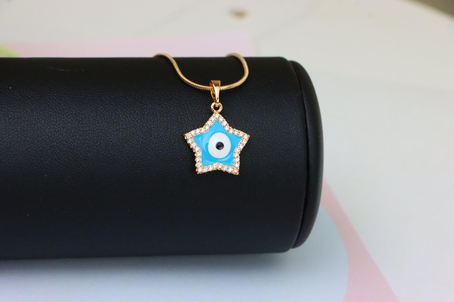Star-Shaped Evil Eye Pendant in Rose Gold with Sparkling Stones, XPPT1870 (2158-3)