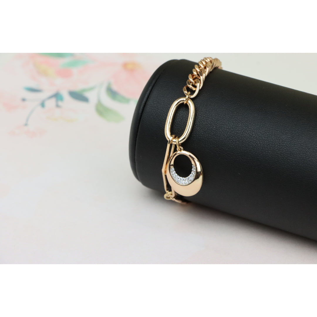 Chunky Rose Gold Chain Bracelet with Dangle Charm Accent, XPBL0722 (2073-1)