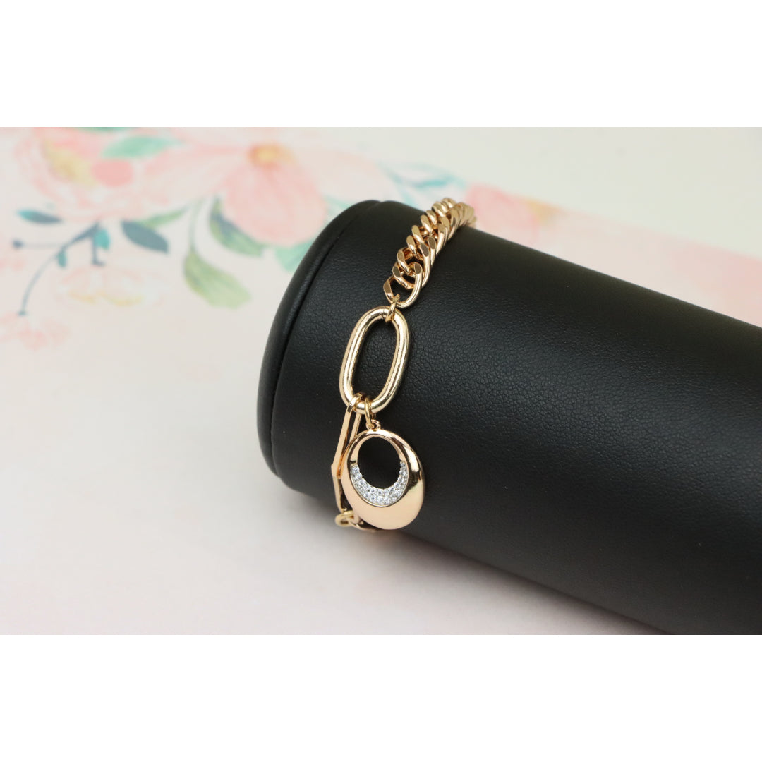 Chunky Rose Gold Chain Bracelet with Dangle Charm Accent, XPBL0722 (2073-1)