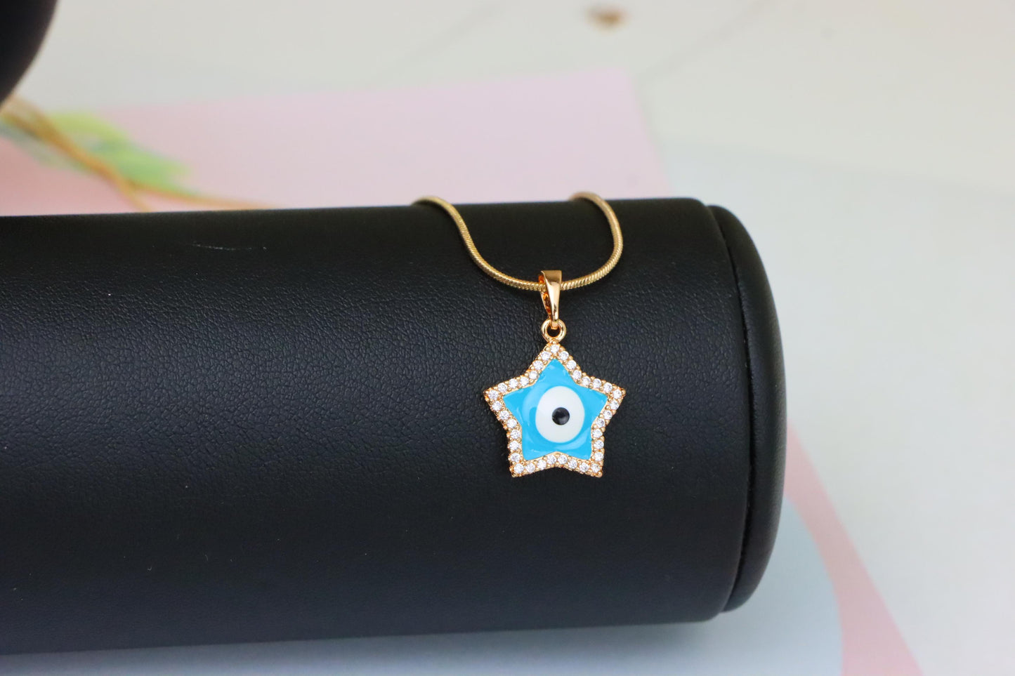 Star-Shaped Evil Eye Pendant in Rose Gold with Sparkling Stones, XPPT1870 (2158-3)