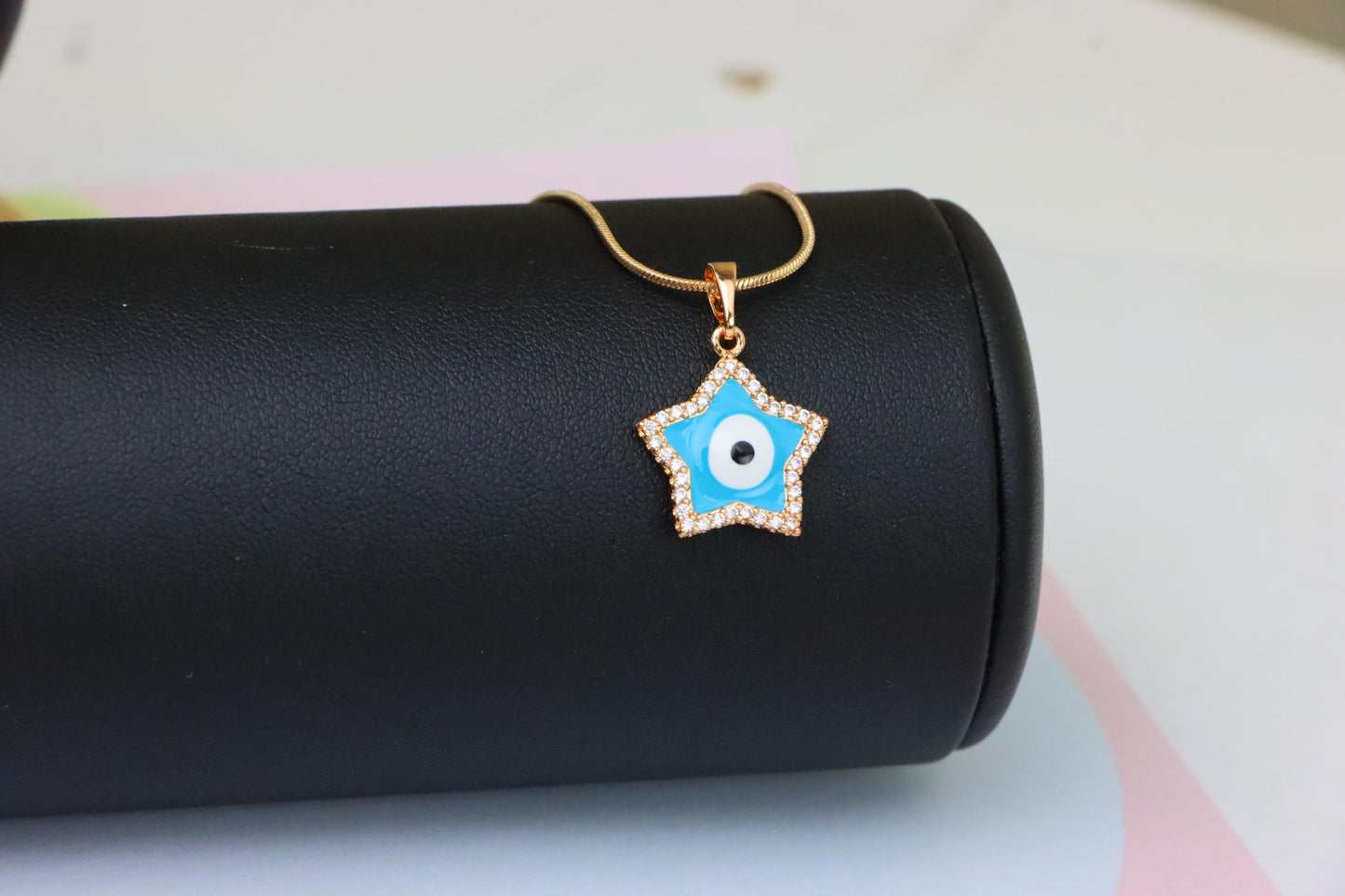 Star-Shaped Evil Eye Pendant in Rose Gold with Sparkling Stones, XPPT1870 (2158-3)