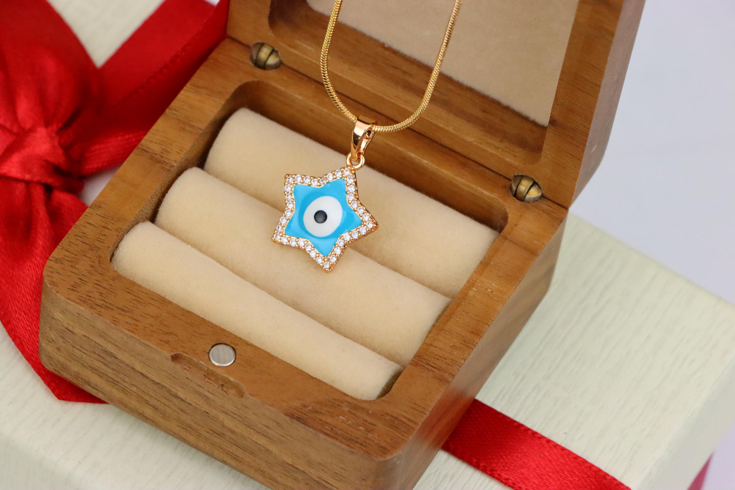 Star-Shaped Evil Eye Pendant in Rose Gold with Sparkling Stones, XPPT1870 (2158-3)