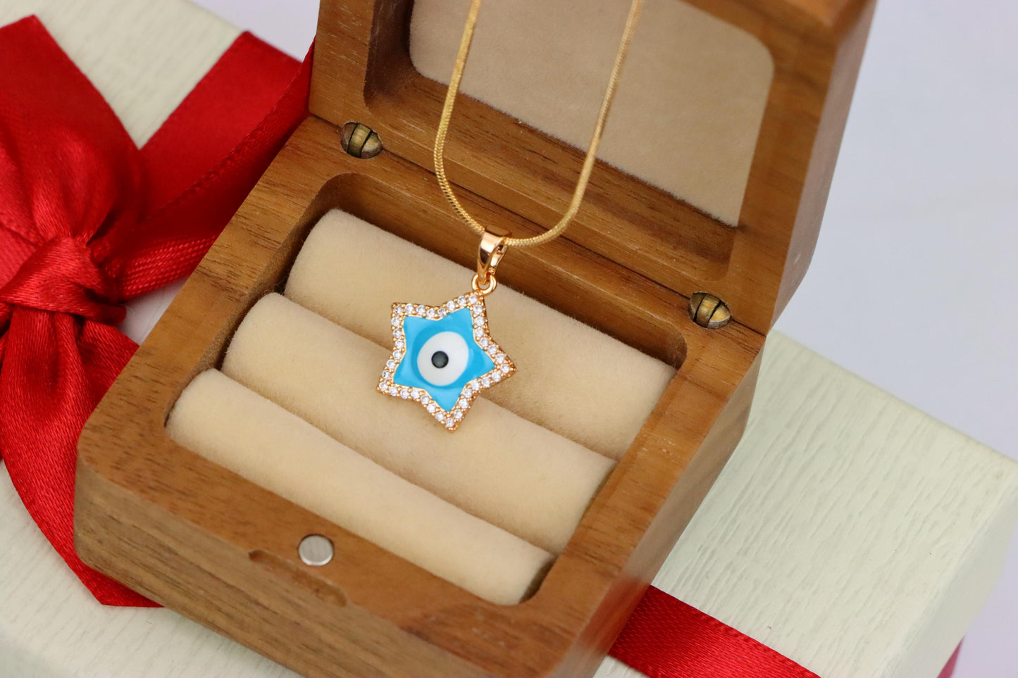 Star-Shaped Evil Eye Pendant in Rose Gold with Sparkling Stones, XPPT1870 (2158-3)