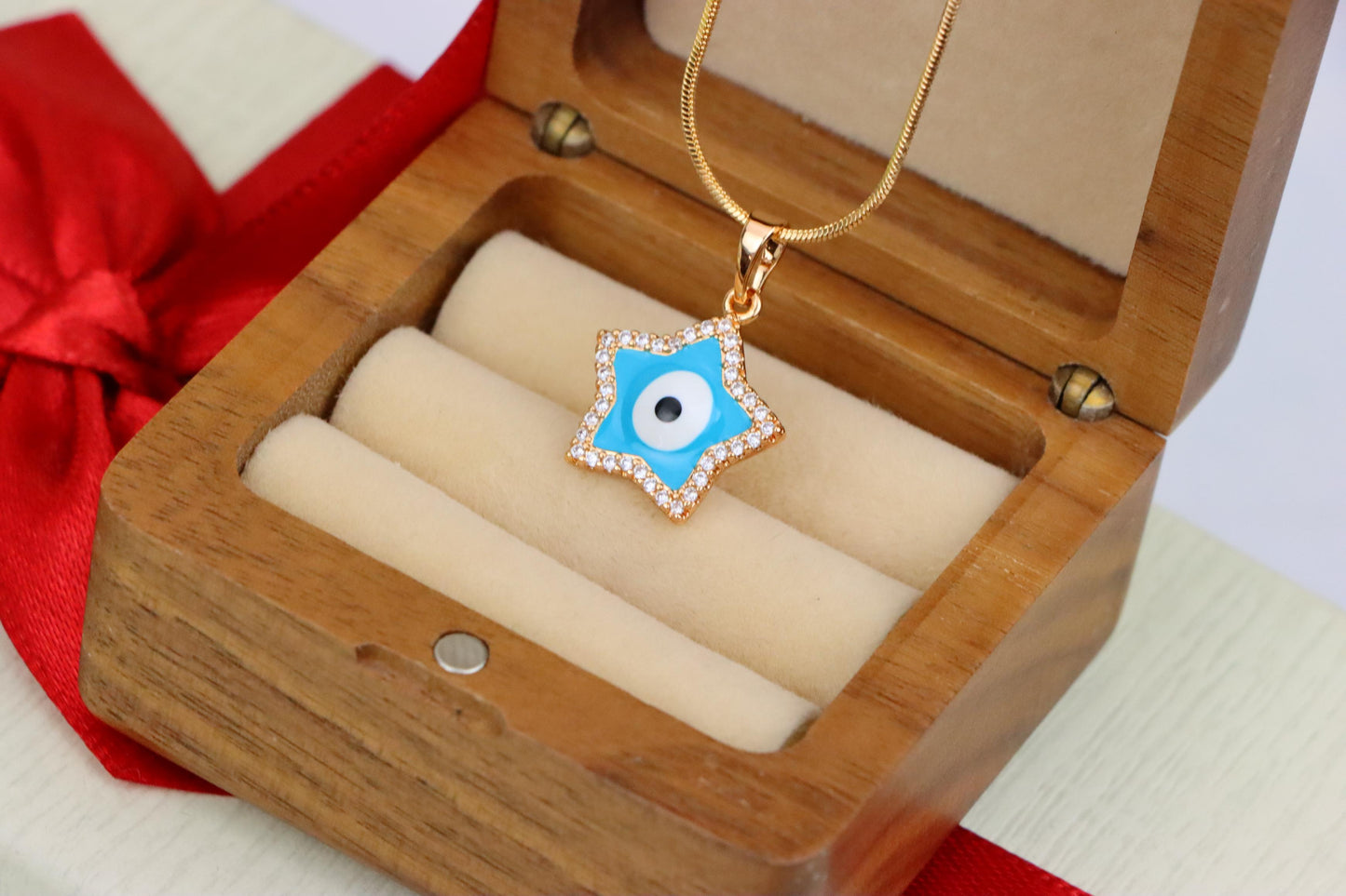 Star-Shaped Evil Eye Pendant in Rose Gold with Sparkling Stones, XPPT1870 (2158-3)