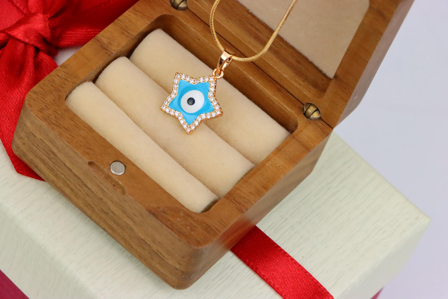 Star-Shaped Evil Eye Pendant in Rose Gold with Sparkling Stones, XPPT1870 (2158-3)