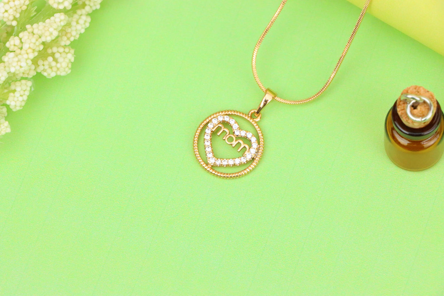 Rose Gold Mom Heart Pendant with CZ Accents in Circular Frame, XPPT1402 (2135-1)