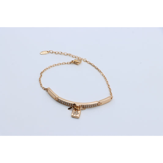 Rose Gold Bracelet with Lock Charm and Crystal Paved Center Bar, XPBL0723 (2073-2)