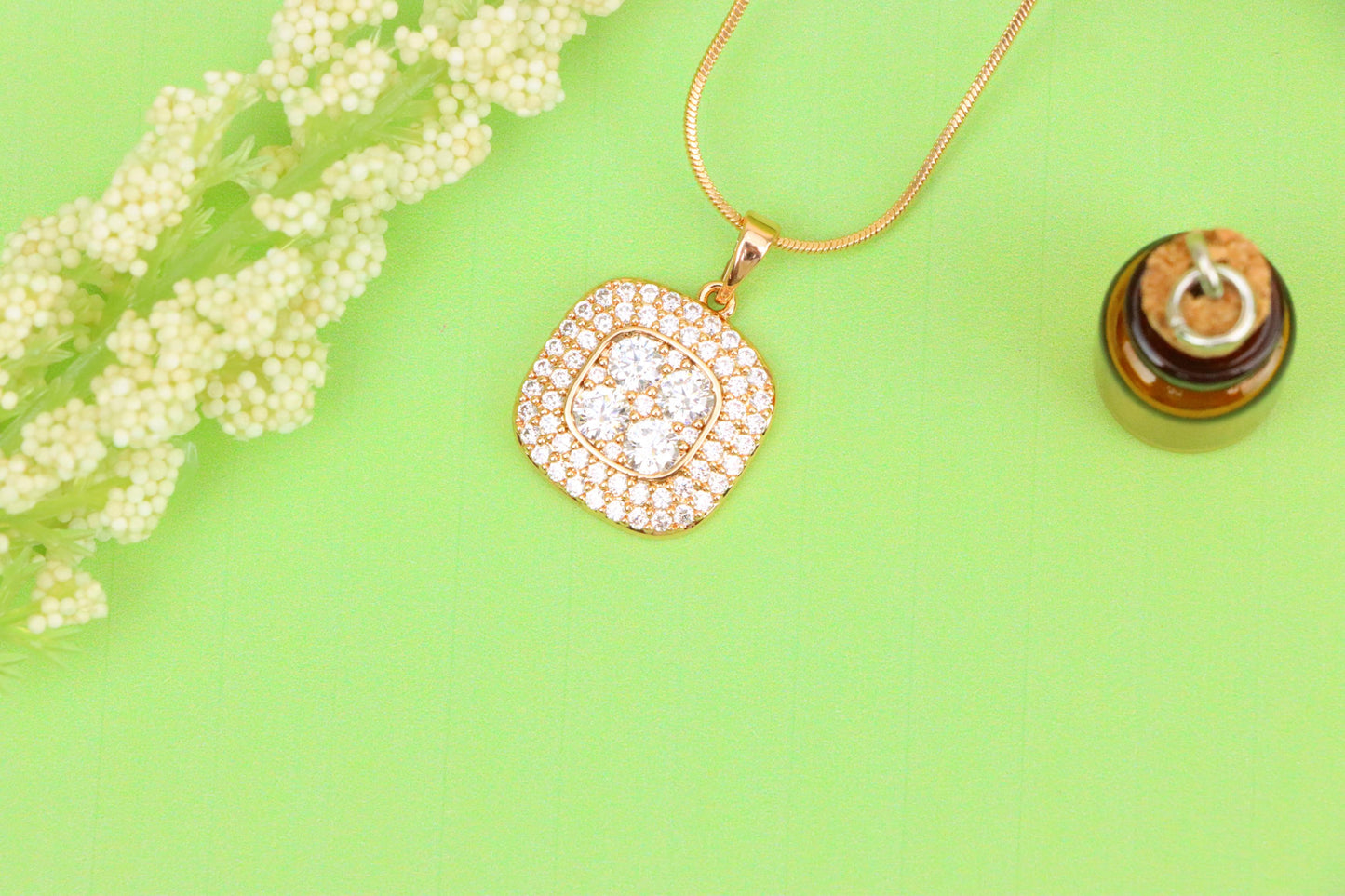 Square Rose Gold Pendant with Sparkling White Crystal Accents, XPPT1871 (2158-4)