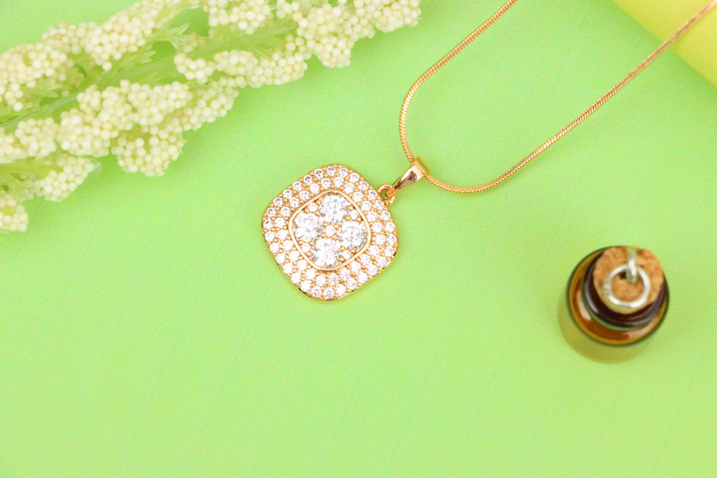 Square Rose Gold Pendant with Sparkling White Crystal Accents, XPPT1871 (2158-4)
