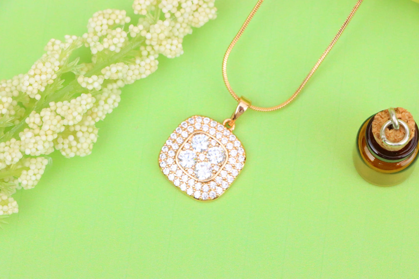 Square Rose Gold Pendant with Sparkling White Crystal Accents, XPPT1871 (2158-4)