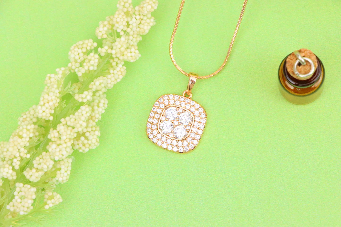 Square Rose Gold Pendant with Sparkling White Crystal Accents, XPPT1871 (2158-4)