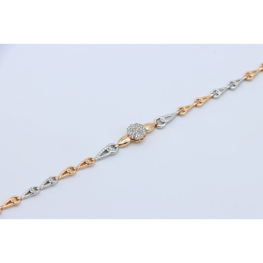 Elegant Rose Gold+Silver Floral Bracelet with Sparkling Center, XPBL0724 (2073-3)