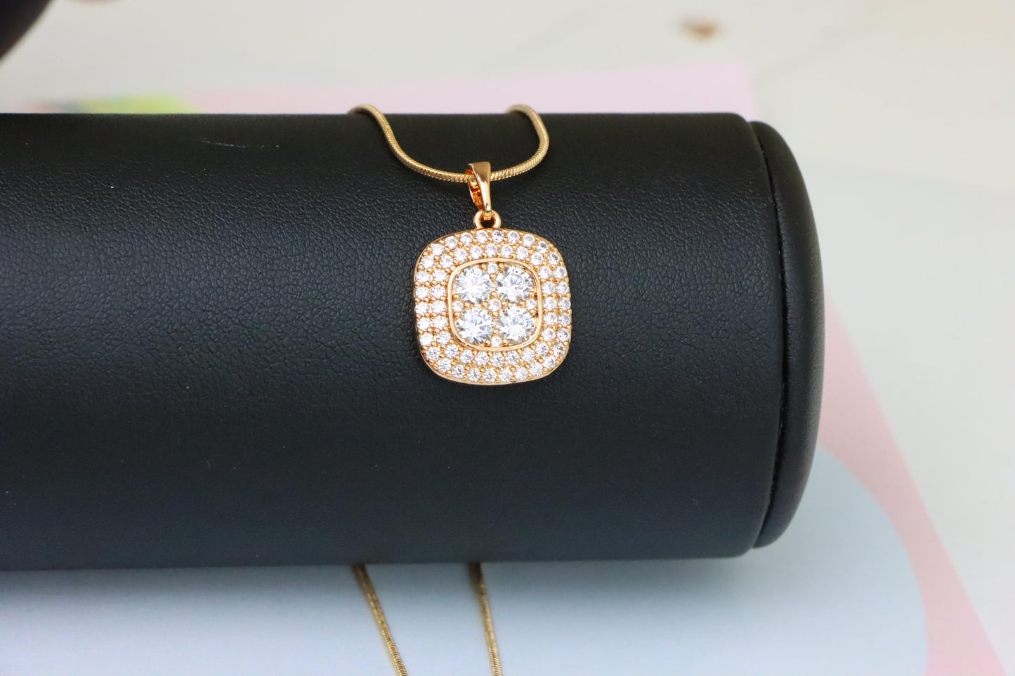 Square Rose Gold Pendant with Sparkling White Crystal Accents, XPPT1871 (2158-4)