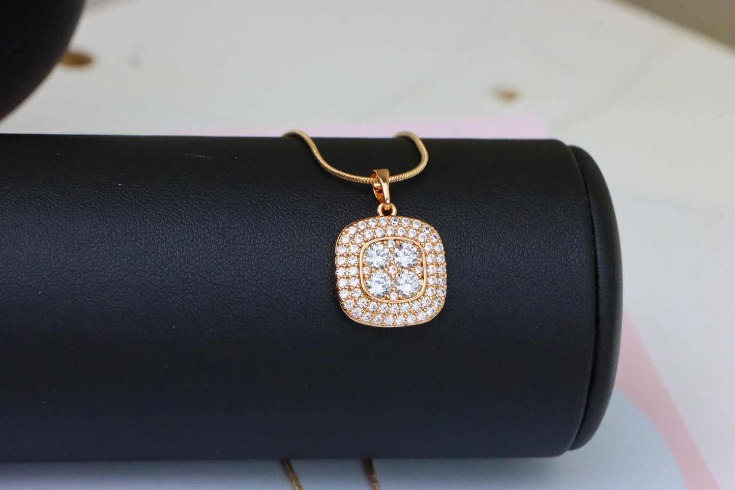 Square Rose Gold Pendant with Sparkling White Crystal Accents, XPPT1871 (2158-4)