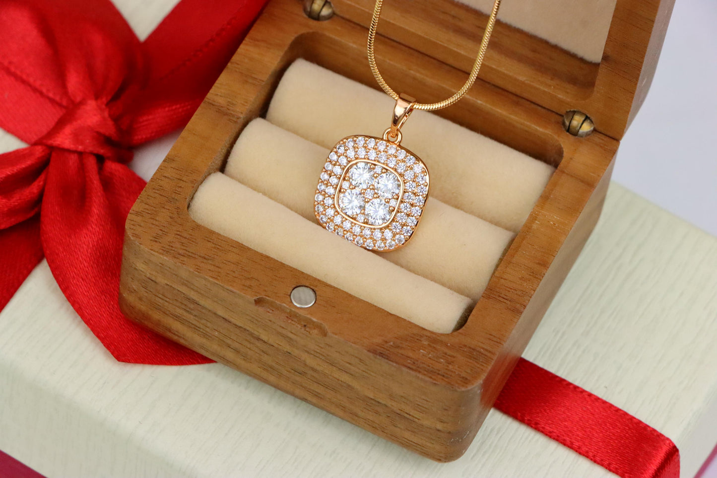 Square Rose Gold Pendant with Sparkling White Crystal Accents, XPPT1871 (2158-4)