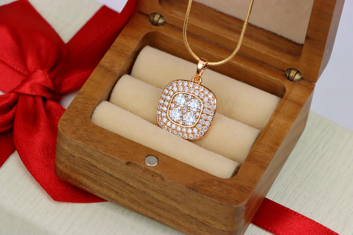 Square Rose Gold Pendant with Sparkling White Crystal Accents, XPPT1871 (2158-4)