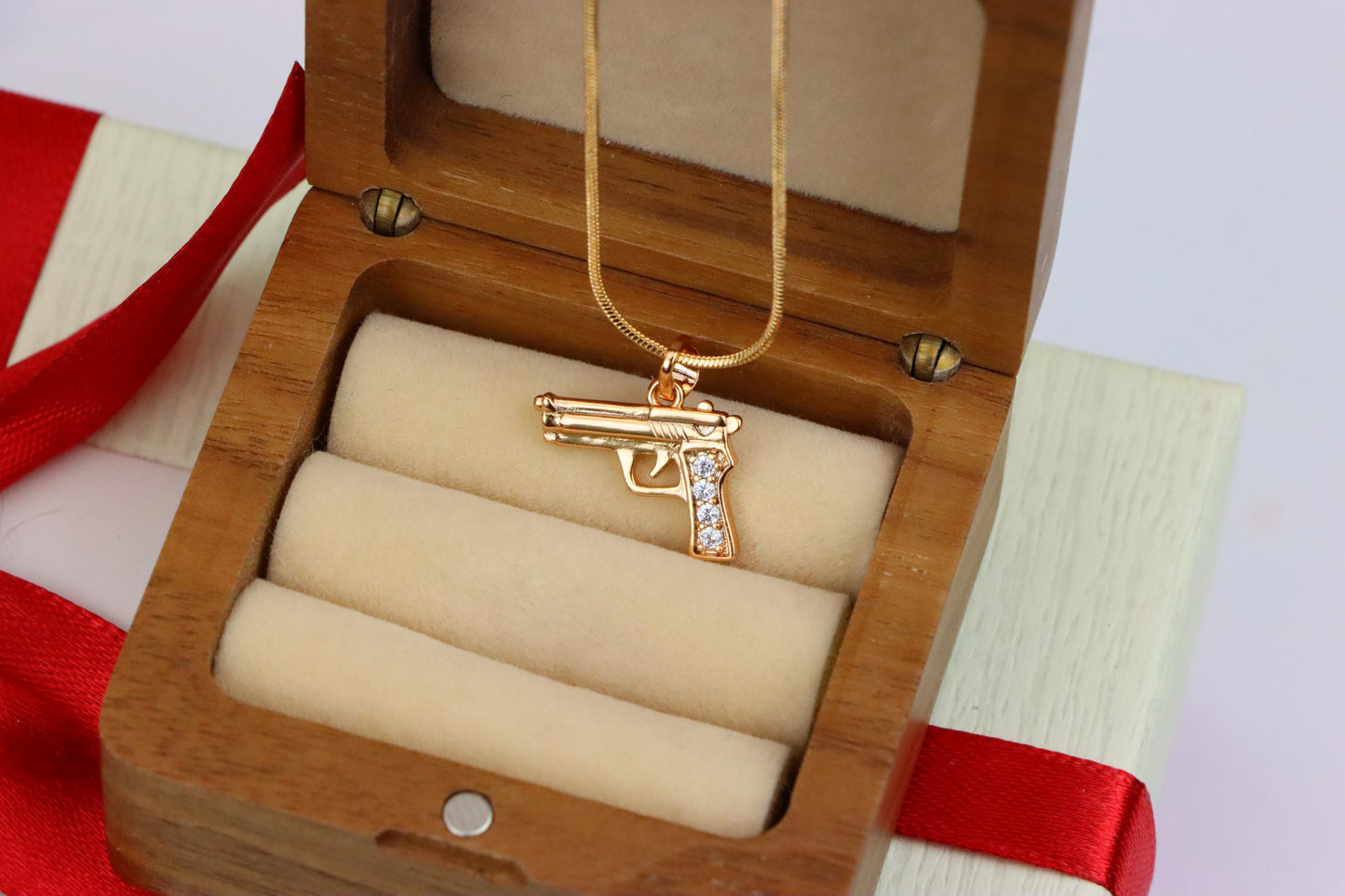 Rose Gold Gun Shape Pendant with CZ Detail – Bold Stylish Design, XPPT1403 (2135-2)