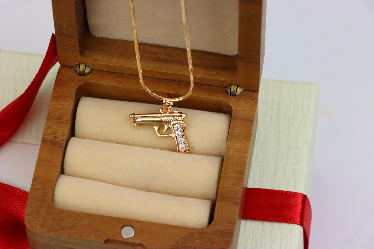 Rose Gold Gun Shape Pendant with CZ Detail – Bold Stylish Design, XPPT1403 (2135-2)