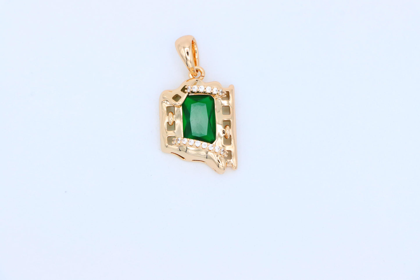 Rose Gold Pendant with Green Stone and Modern Abstract Frame Design, XPPT1872 (2158-5)