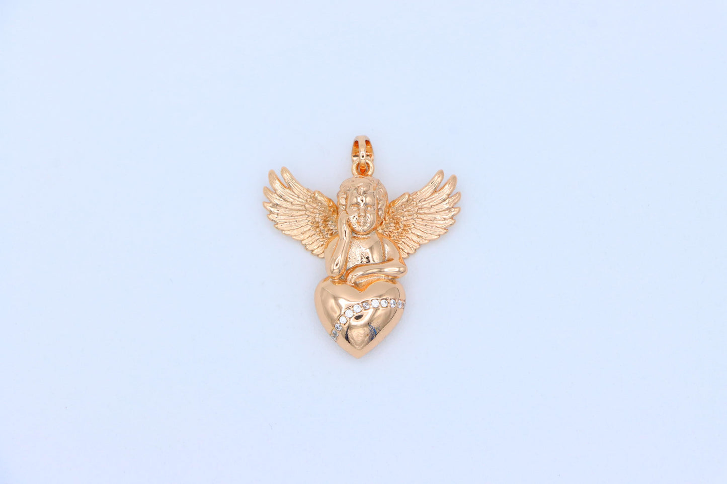 Rose Gold Angel Pendant with Heart and Wings – Elegant Spiritual Charm, XPPT1404 (2035)