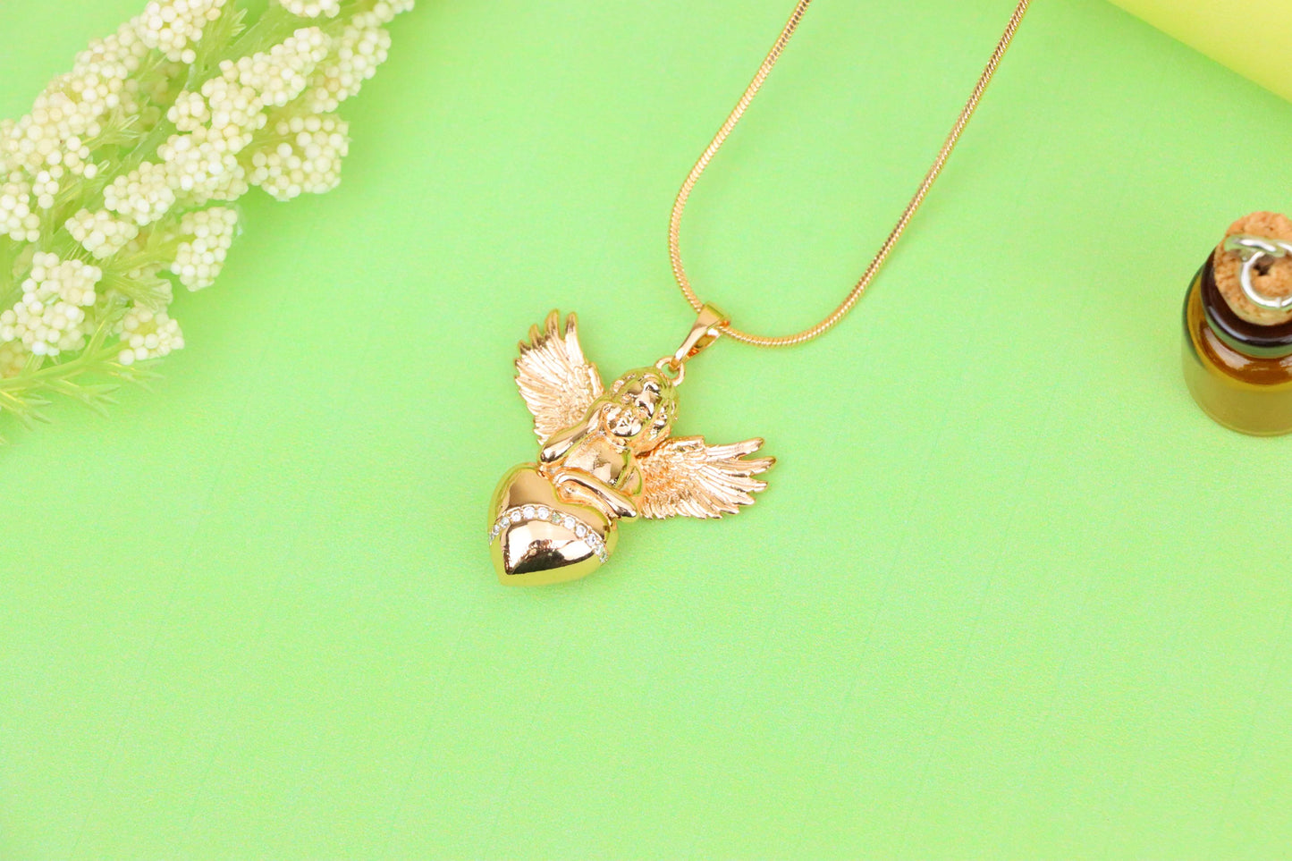 Rose Gold Angel Pendant with Heart and Wings – Elegant Spiritual Charm, XPPT1404 (2035)