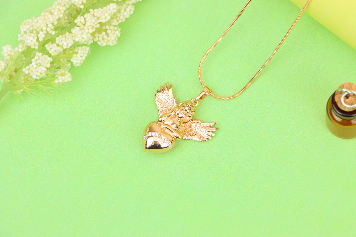 Rose Gold Angel Pendant with Heart and Wings – Elegant Spiritual Charm, XPPT1404 (2035)