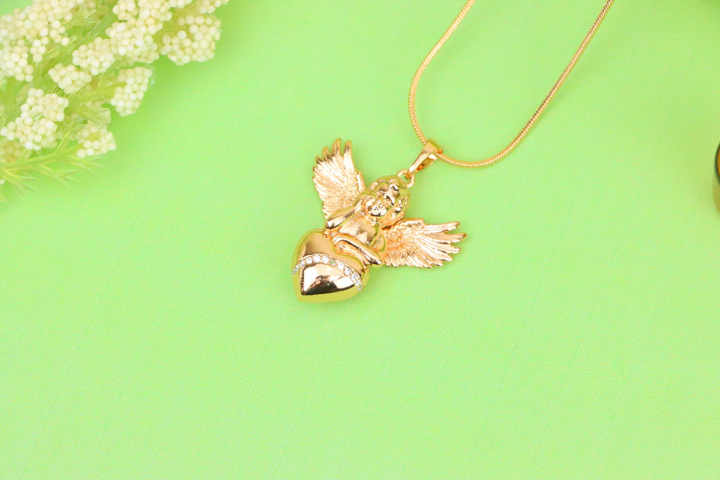 Rose Gold Angel Pendant with Heart and Wings – Elegant Spiritual Charm, XPPT1404 (2035)