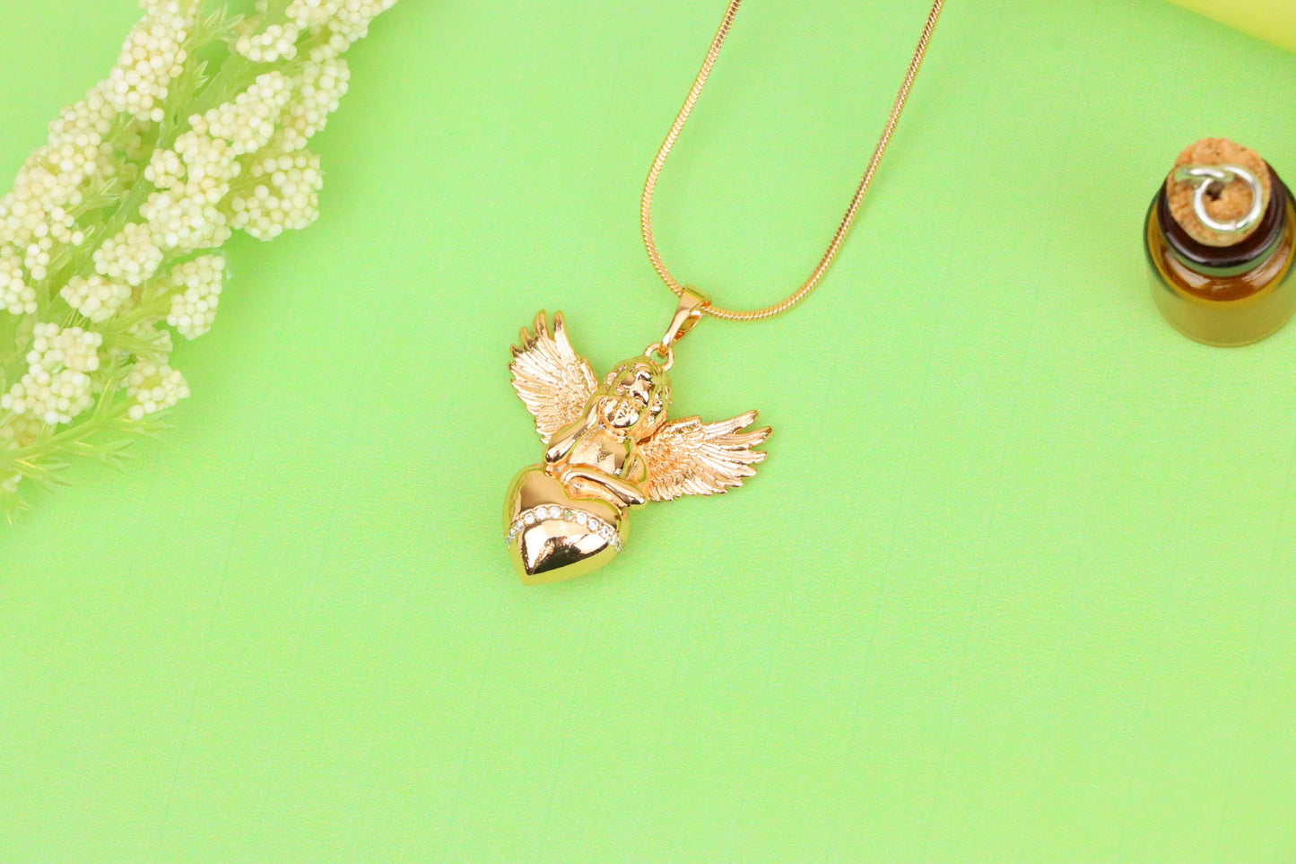 Rose Gold Angel Pendant with Heart and Wings – Elegant Spiritual Charm, XPPT1404 (2035)