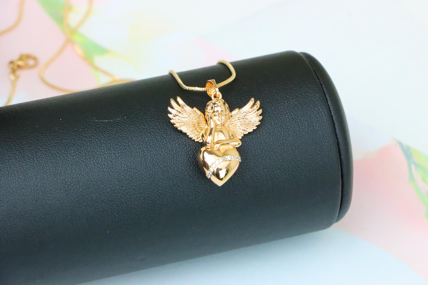 Rose Gold Angel Pendant with Heart and Wings – Elegant Spiritual Charm, XPPT1404 (2035)