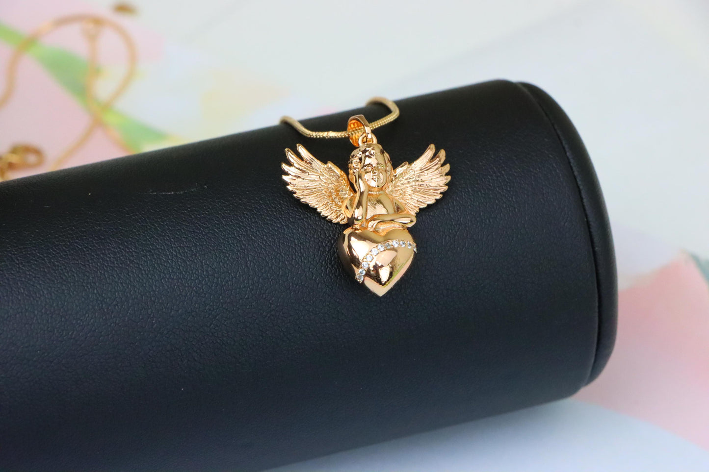 Rose Gold Angel Pendant with Heart and Wings – Elegant Spiritual Charm, XPPT1404 (2035)