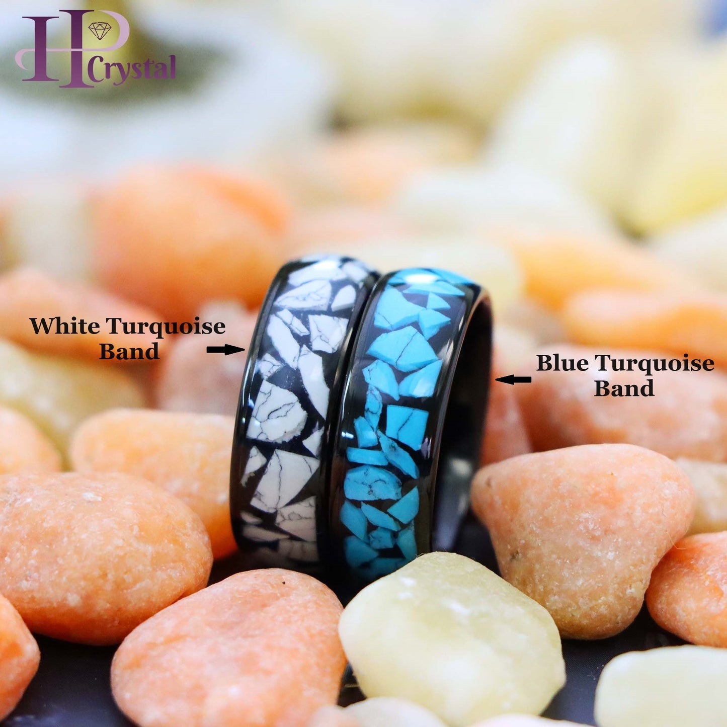 Men’s Tungsten Ring – Black IP Plating with White/Blue Turquoise Inlay