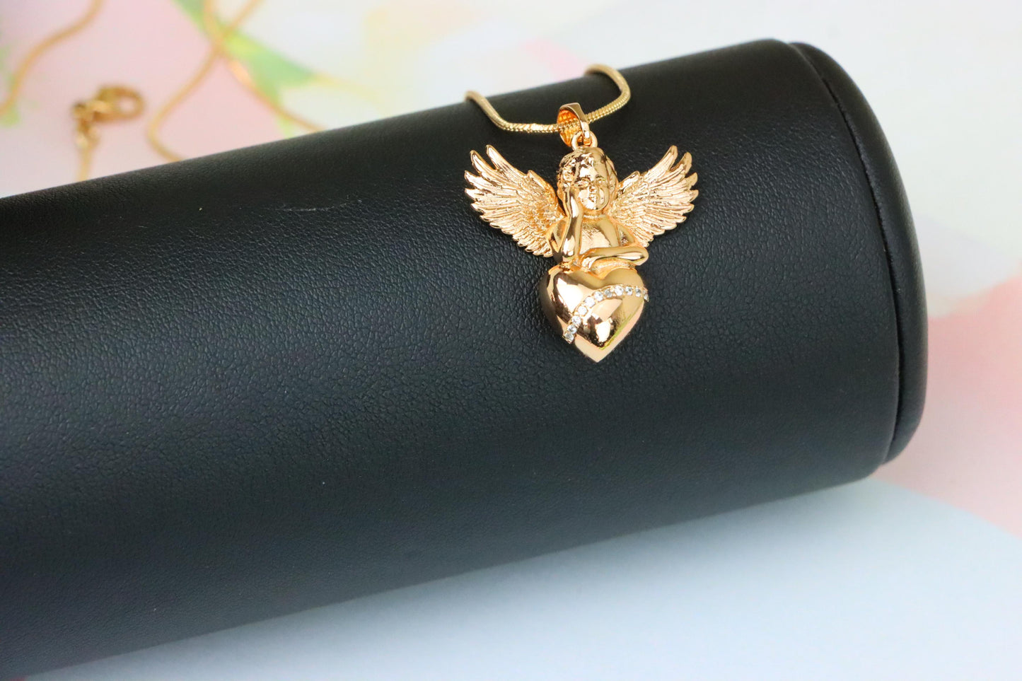 Rose Gold Angel Pendant with Heart and Wings – Elegant Spiritual Charm, XPPT1404 (2035)