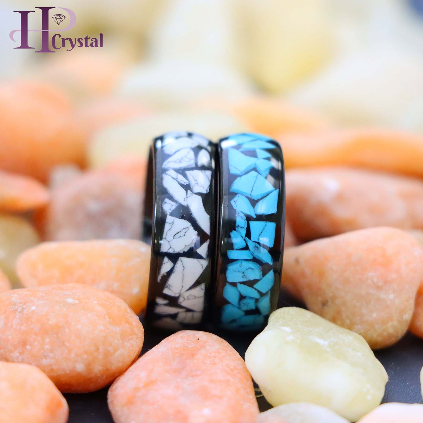 Men’s Tungsten Ring – Black IP Plating with White/Blue Turquoise Inlay