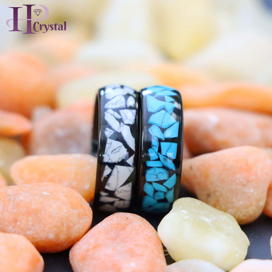 Men’s Tungsten Ring – Black IP Plating with White/Blue Turquoise Inlay (MARET1019)