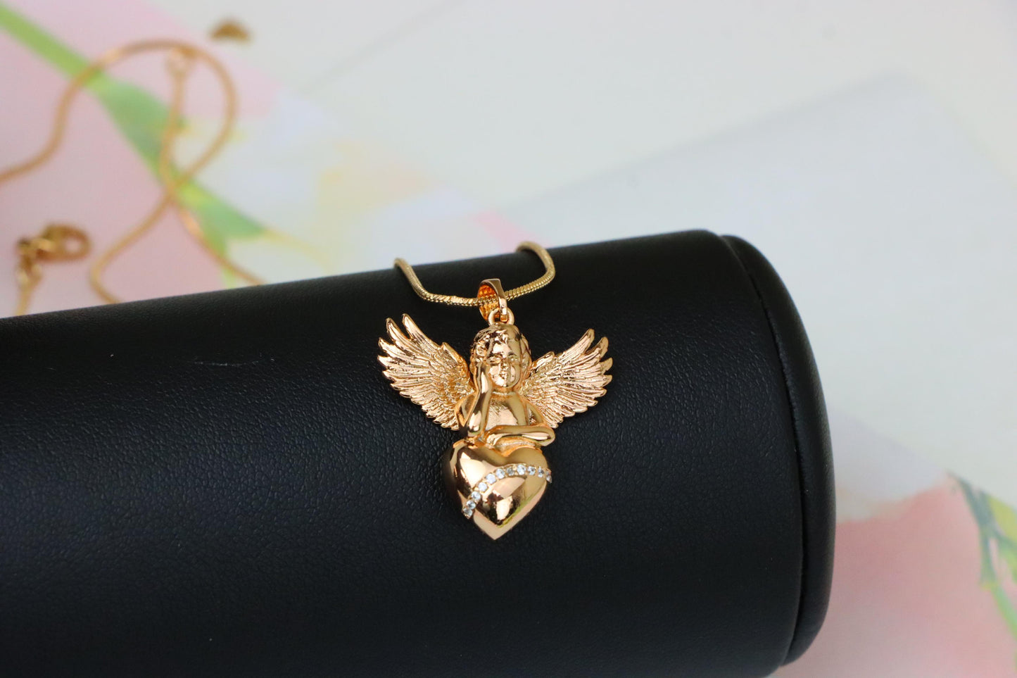 Rose Gold Angel Pendant with Heart and Wings – Elegant Spiritual Charm, XPPT1404 (2035)