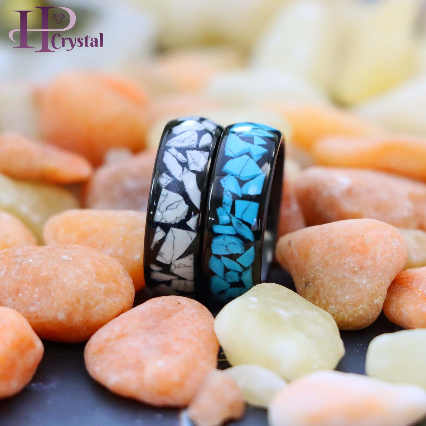 Men’s Tungsten Ring – Black IP Plating with White/Blue Turquoise Inlay