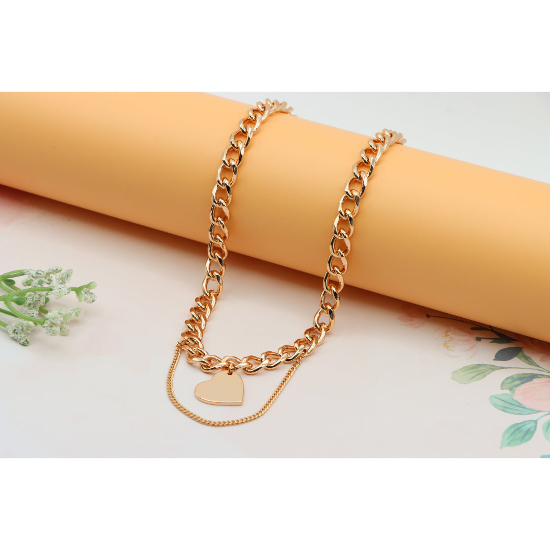 Chunky Heart Pendant Rose Gold Necklace, XPNL0254 (2026-4)