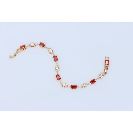 Elegant Rose Gold Bracelet with Red and White Zircon Stones, XPBL0726 (2073-5)