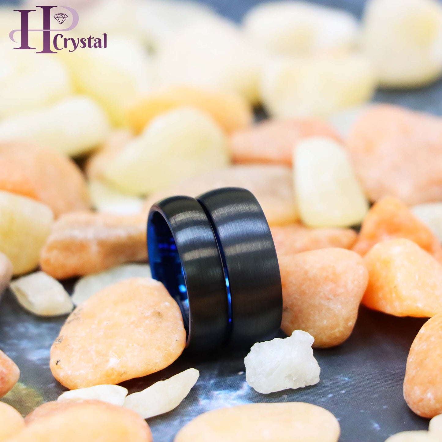 Brushed Black & Blue IP Plated Classic Domed Band Tungsten Ring