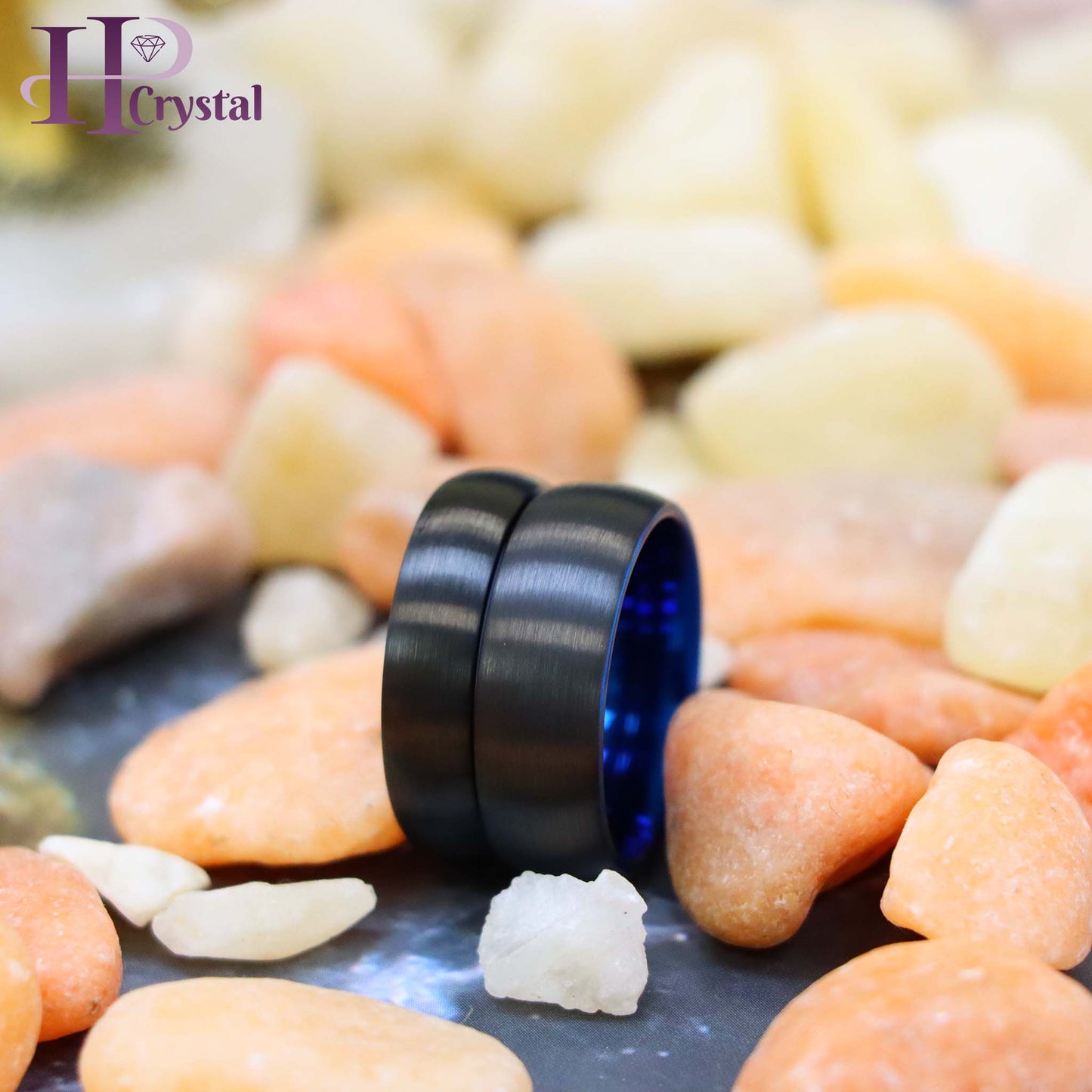 Brushed Black & Blue IP Plated Classic Domed Band Tungsten Ring