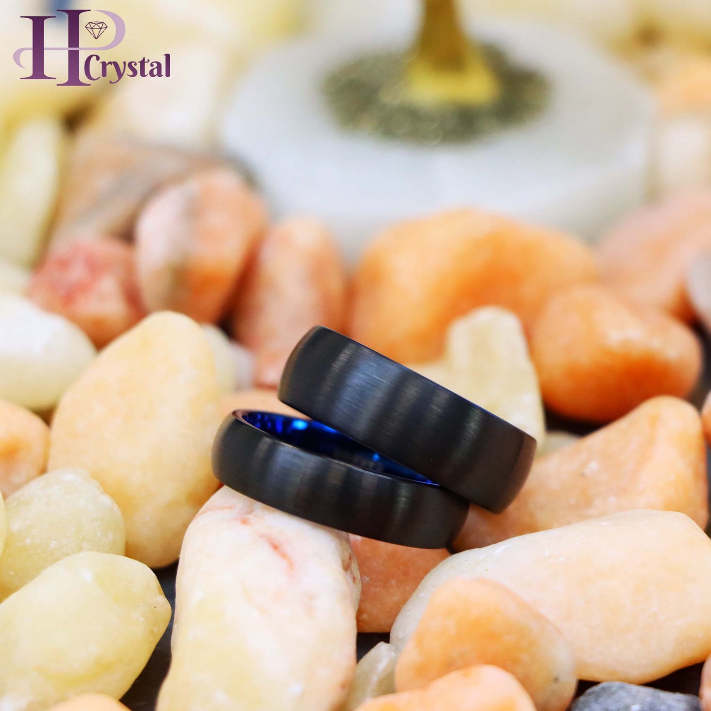 Brushed Black & Blue IP Plated Classic Domed Band Tungsten Ring
