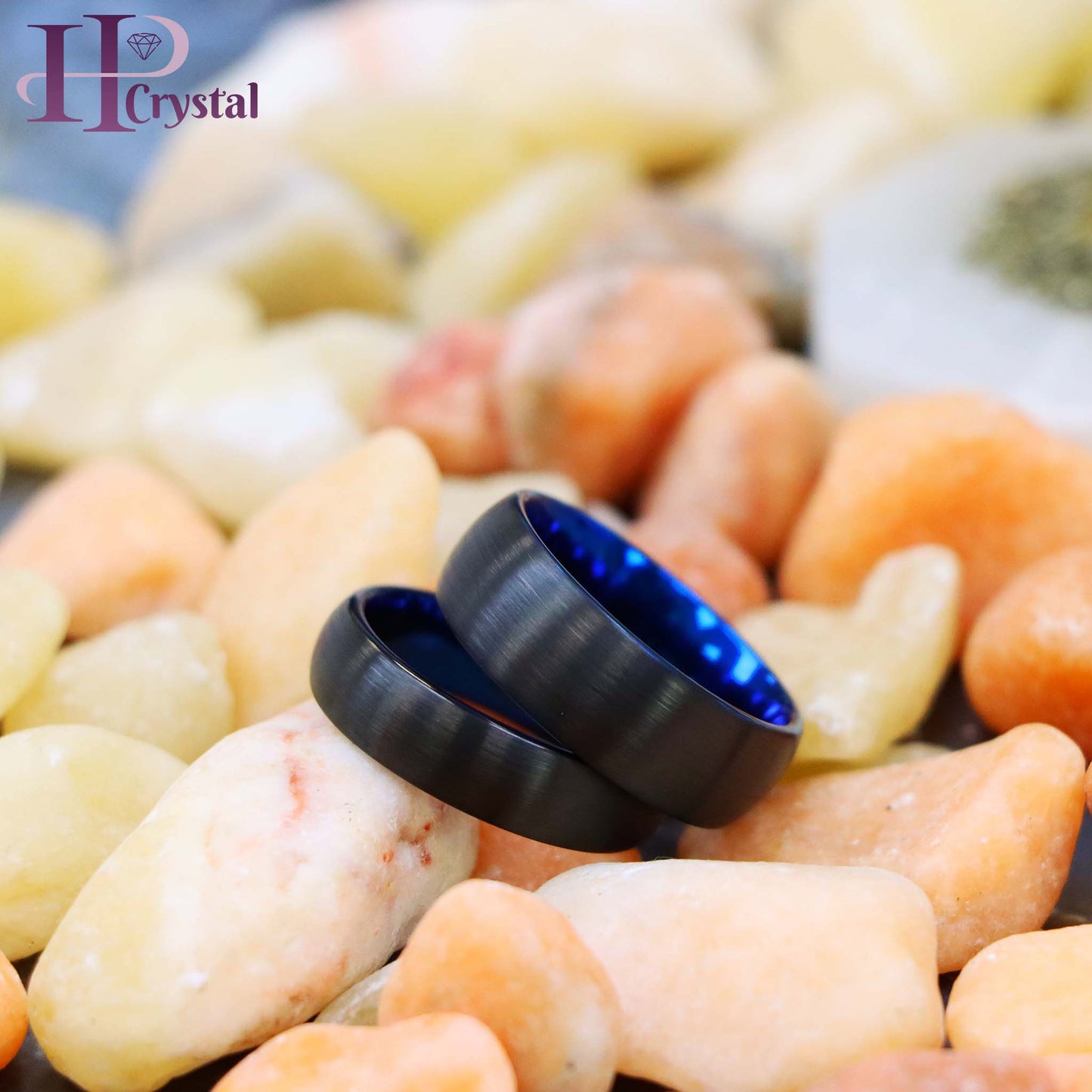 Brushed Black & Blue IP Plated Classic Domed Band Tungsten Ring