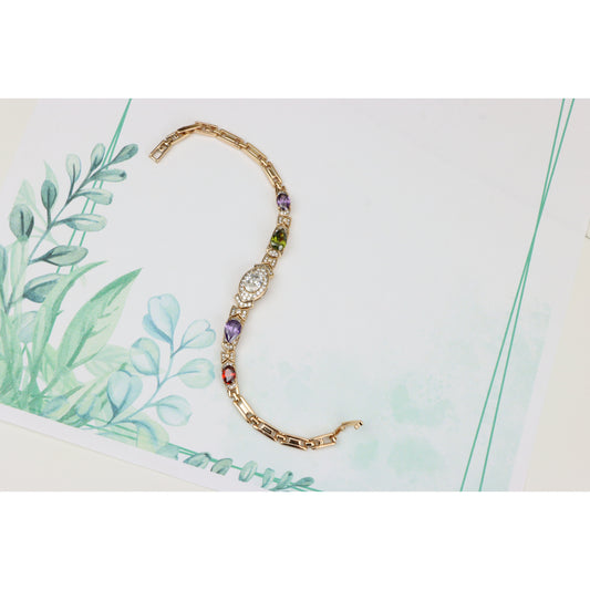 Elegant Rose Gold Bracelet with Multicolor Stones and CZ Sparkle, XPBL0727 (2073-6)