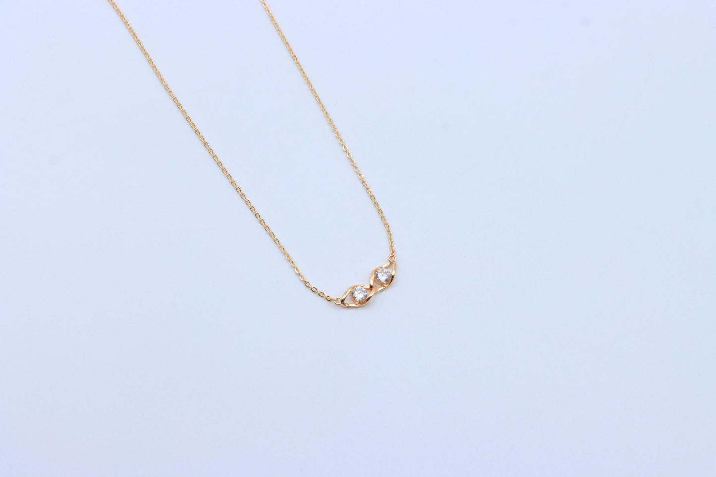 Rose Gold Necklace with Twin Stone Leaf Pendant, Elegant Design, XPNL1874 (2158-7)