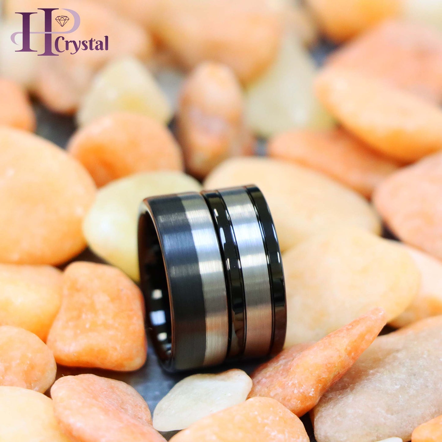 Pipe Cut Two-Tone Black IP Plated Brushed Night & Day Tungsten Ring