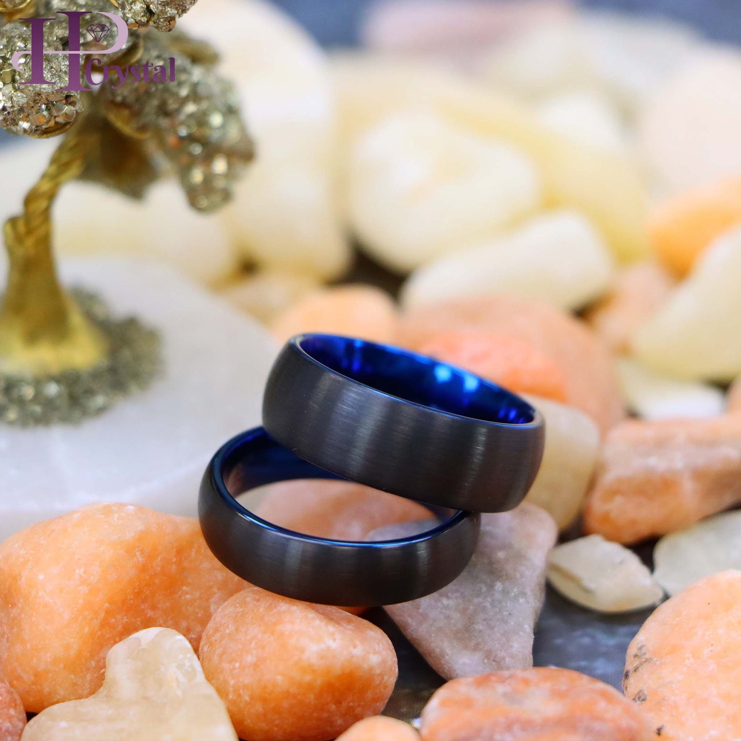 Brushed Black & Blue IP Plated Classic Domed Band Tungsten Ring